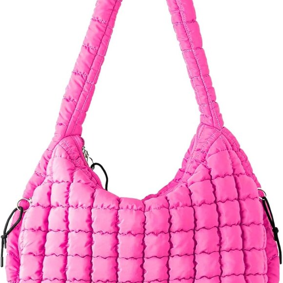Lightweight Rose Red Quilted Puffer Tote Bag - Stylish & Functional Carryall - Picture 1 of 8